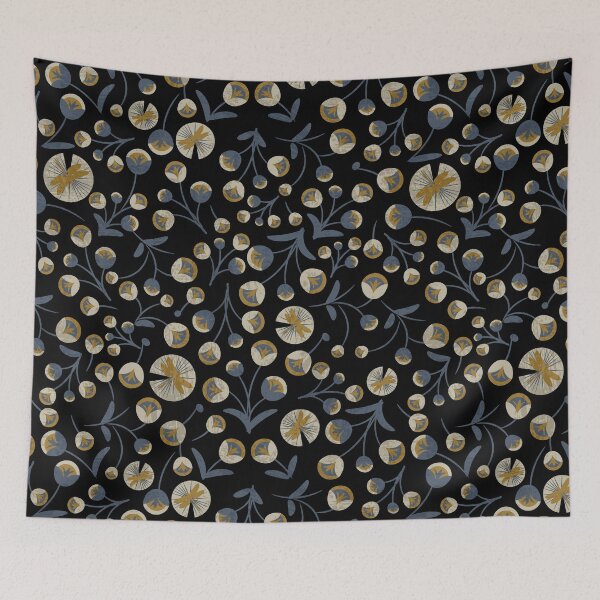 Item preview, Patrón floral más peculiar de amapola moderna retro negra y dorada designed and sold by PerlaDesignArt.