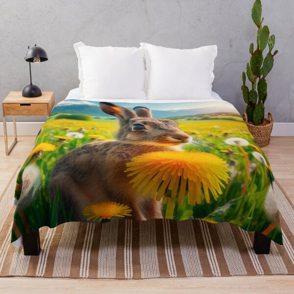Item preview, A hare in a spring field with dandelions and spring sunshine designed and sold by kathleenjean.