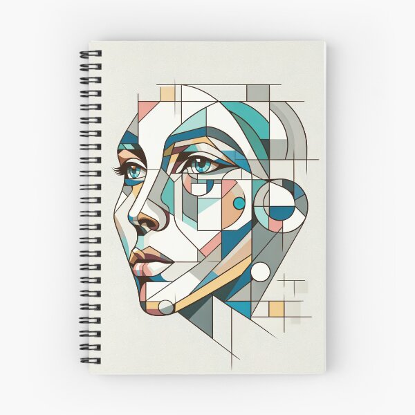 Item preview, Portrait of a female face composed of various geometric shapes, such as squares, triangles, and circles, in pastel colors designed and sold by AndreaMart.