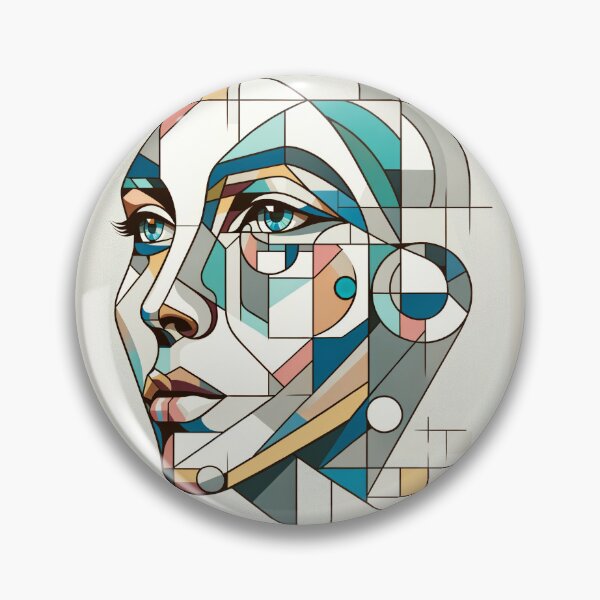 Item preview, Portrait of a female face composed of various geometric shapes, such as squares, triangles, and circles, in pastel colors designed and sold by AndreaMart.
