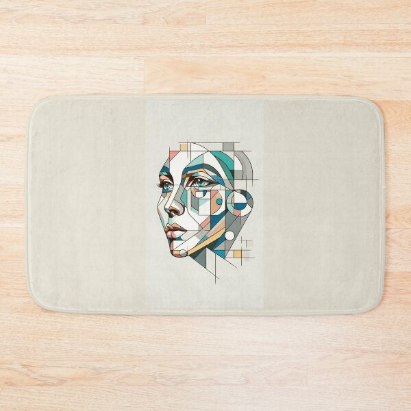 Item preview, Portrait of a female face composed of various geometric shapes, such as squares, triangles, and circles, in pastel colors designed and sold by AndreaMart.