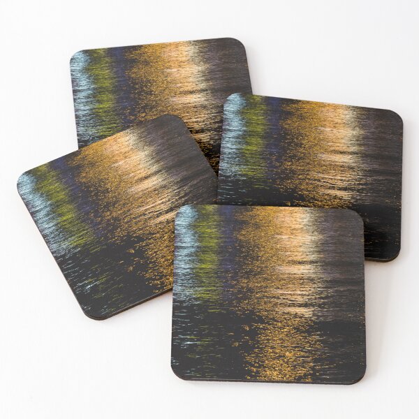 Item preview, Abstract night lights sea shiny bronze brown black reflection Photo of glistening shining water designed and sold by PLdesign.