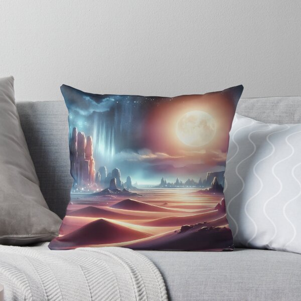 Item preview,  "Water-colored Mystical Moon in the Desert  #37 Throw Pillow designed and sold by LLdreams.