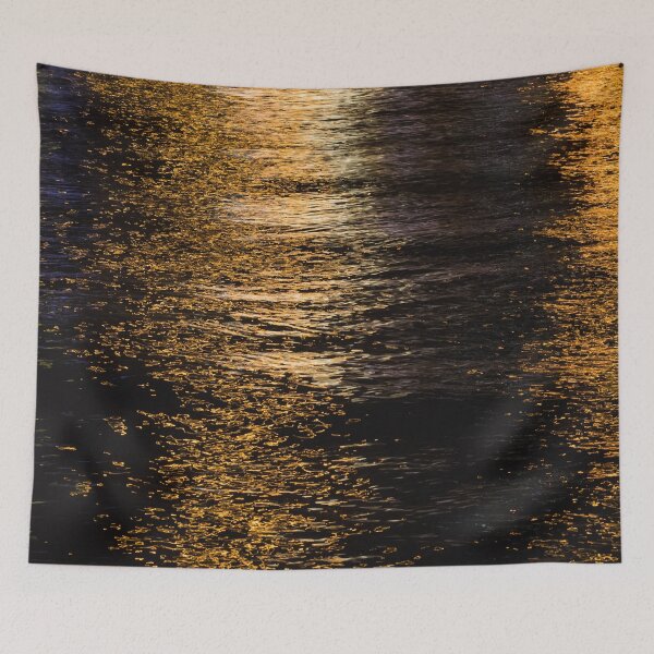 Item preview, Abstract night lights sea shiny bronze brown black reflection Photo of glistening shining water designed and sold by PLdesign.