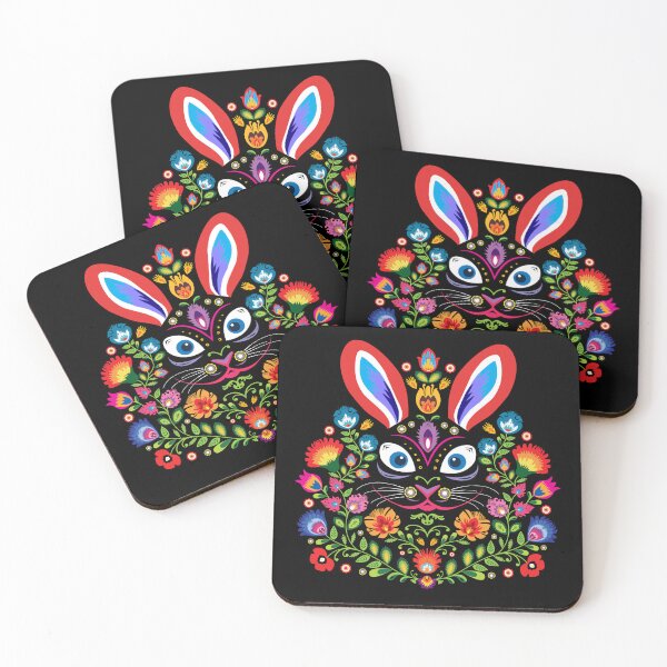 Item preview, Cute Bunny in folklore Style - black background designed and sold by FK-UK.