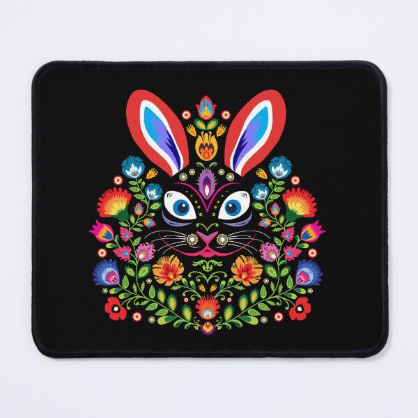 Item preview, Cute Bunny in folklore Style - black background designed and sold by FK-UK.