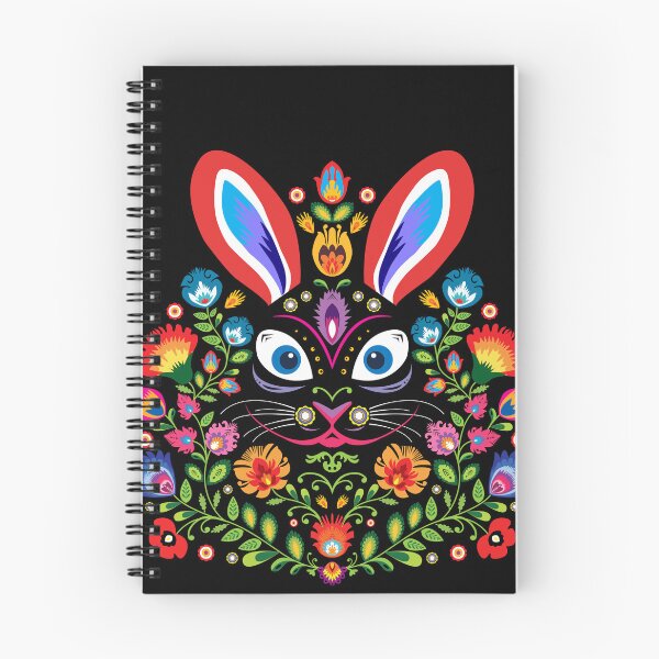 Item preview, Cute Bunny in folklore Style - black background designed and sold by FK-UK.