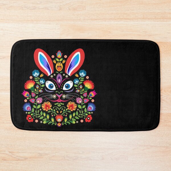 Item preview, Cute Bunny in folklore Style - black background designed and sold by FK-UK.