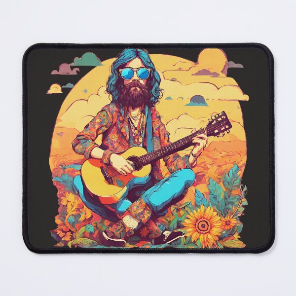 Item preview, Free Spirit: Vintage Hippie in Harmony with her Guitar designed and sold by Aurorartsprint.