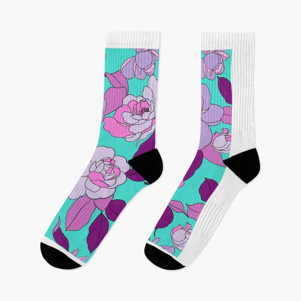 Item preview, Purple Retro flowers on turquoise background  designed and sold by Erinelyse827.