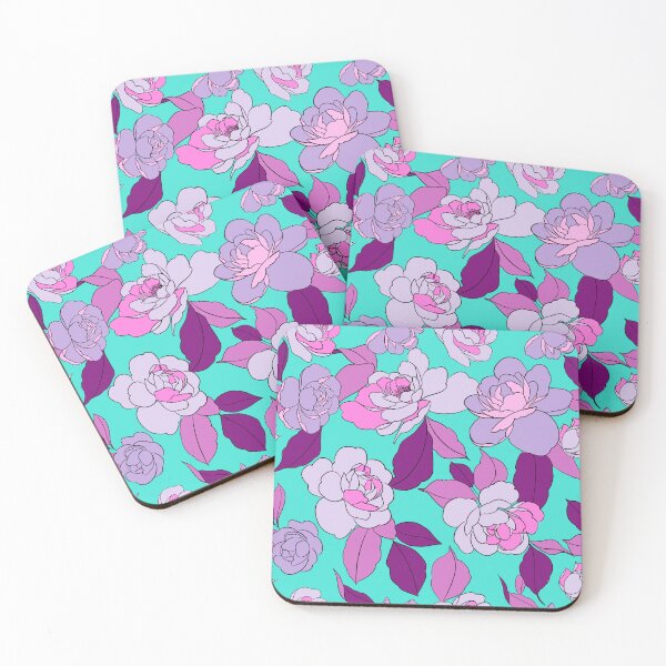 Item preview, Purple Retro flowers on turquoise background  designed and sold by Erinelyse827.