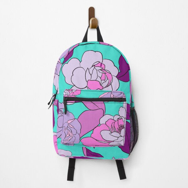 Item preview, Purple Retro flowers on turquoise background  designed and sold by Erinelyse827.