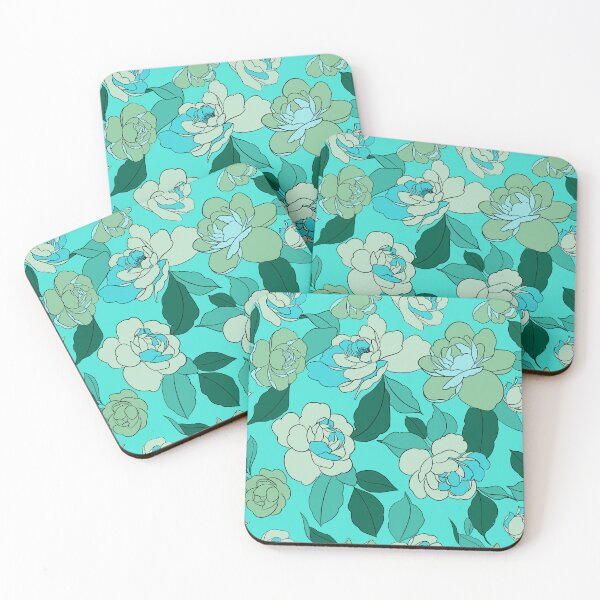 Item preview, Blue Green Retro flowers on turquoise background  designed and sold by Erinelyse827.