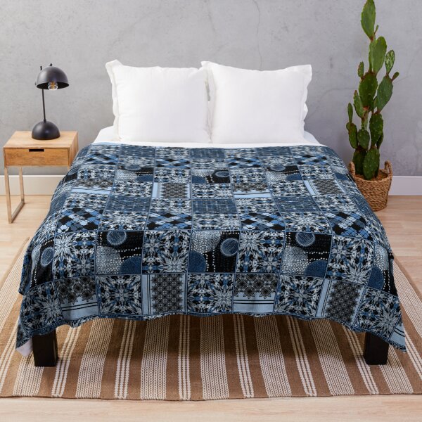 Item preview, Monochrome blue patchwork pattern. Classic rustic ornament. designed and sold by marinaklykva.
