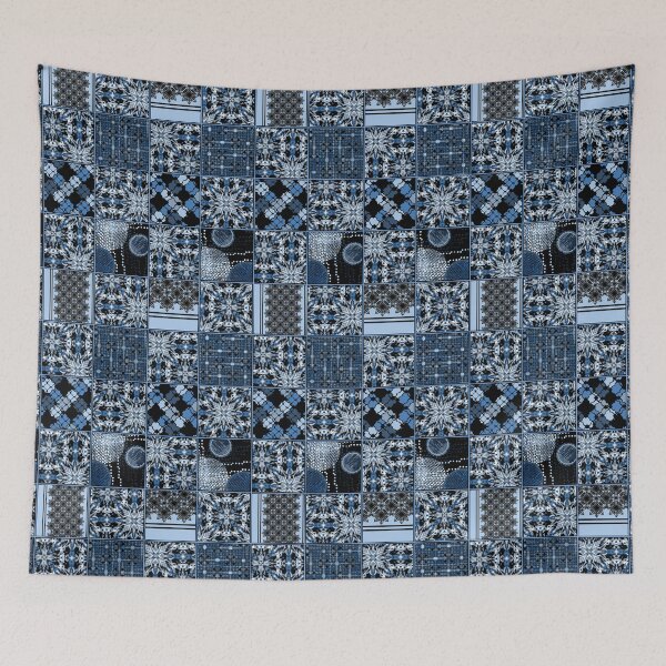 Item preview, Monochrome blue patchwork pattern. Classic rustic ornament. designed and sold by marinaklykva.