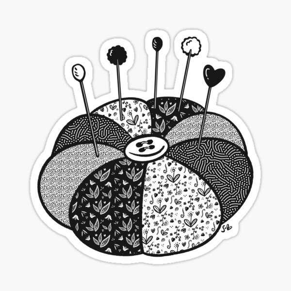 Item preview, SewLalla Pin Cushion line art drawing designed and sold by SewLalla.