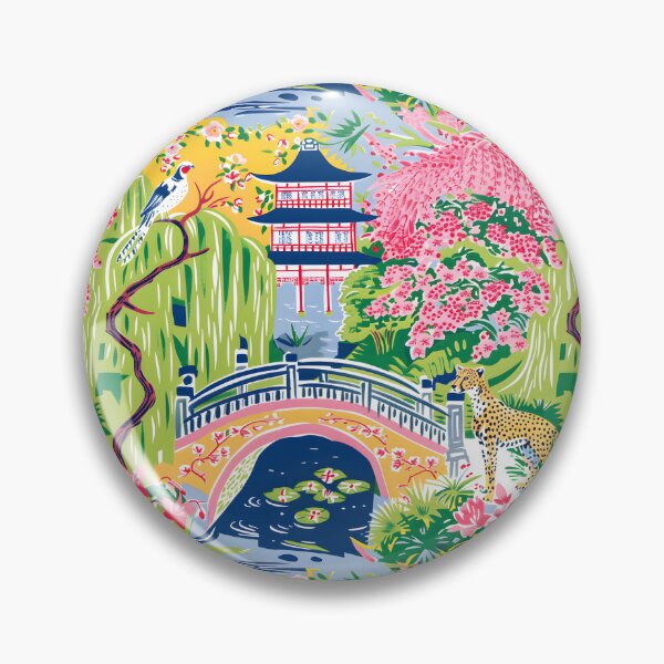 Item preview, Chinoiserie Monet garden with cheetah and Blue pagoda designed and sold by SophieClimaArt.