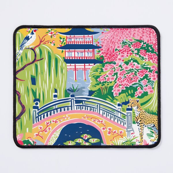 Item preview, Chinoiserie Monet garden with cheetah and Blue pagoda designed and sold by SophieClimaArt.