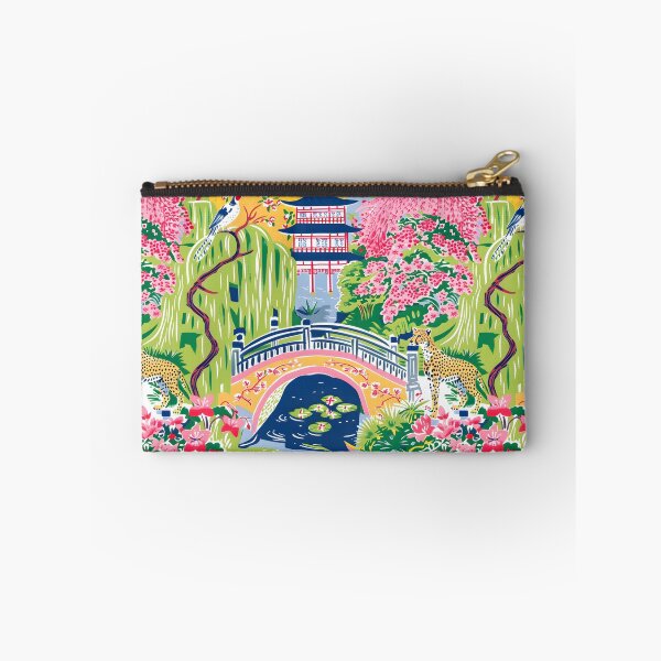 Item preview, Chinoiserie Monet garden with cheetah and Blue pagoda designed and sold by SophieClimaArt.