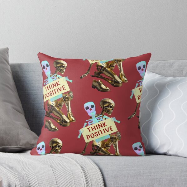 Item preview, Think positive, skeleton sticker affixed to a skeleton made of gold bones designed and sold by Creativesphotos.