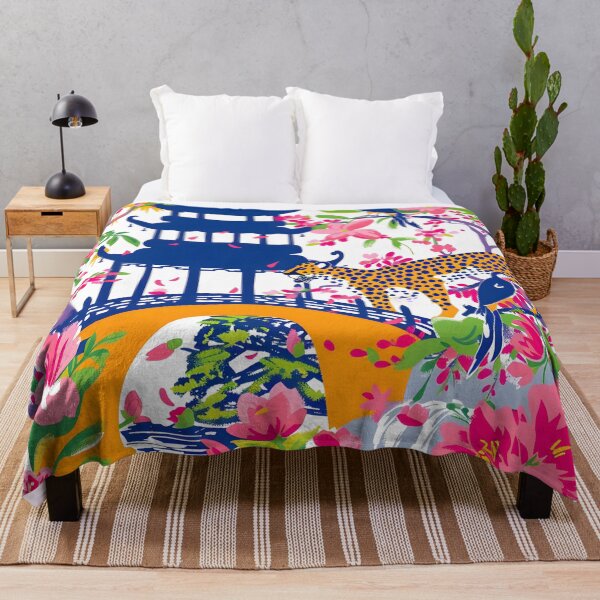Item preview, Guepardo, pájaros y flores de muy buen gusto en un jardín chinoiserie rosa y azul designed and sold by SophieClimaArt.