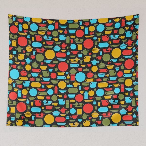 Item preview, Vintage Ceramics in Red Blue Green and Gold on Black designed and sold by Squilla Design Studio.