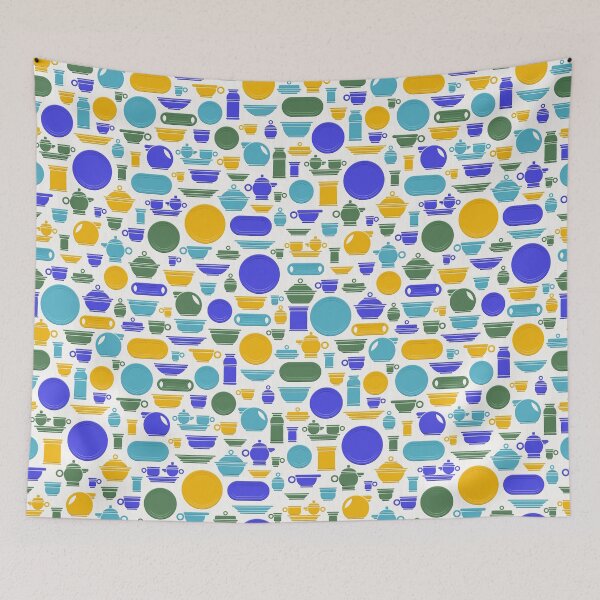 Item preview, Vintage Ceramics in Gold Blue Green and Teal on White designed and sold by Squilla Design Studio.