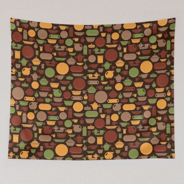 Item preview, Vintage Ceramics in Seventies Harvest Gold Avocado Green Coppertone and Tan on Dark Brown designed and sold by Squilla Design Studio.
