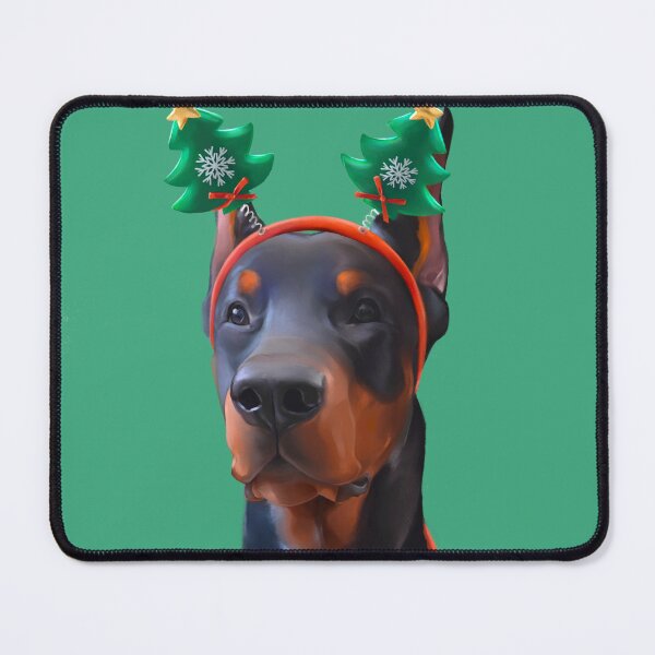 Item preview, Christmas portrait of a Doberman on a green background designed and sold by MrsErvin.