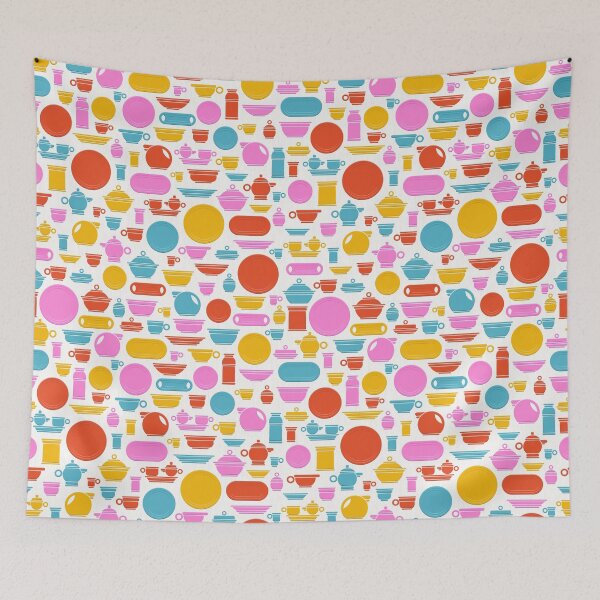 Item preview, Vintage Ceramics in Orange Pink Teal and Gold on White designed and sold by Squilla Design Studio.