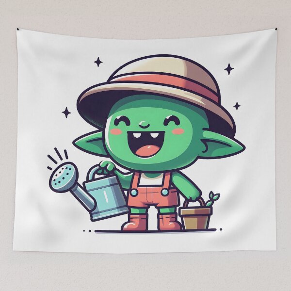 Item preview, Kawaii Grinning Goblin With Wearing A Sun Hat designed and sold by CanvasCutie.