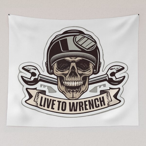 Item preview, Live to Wrench - Skull and Crossed Wrenches Sticker designed and sold by NiftyWrx.