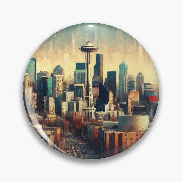 Item preview, Seattle Space Needle Cityscape Impressionism Painting designed and sold by TomFrontierArt.