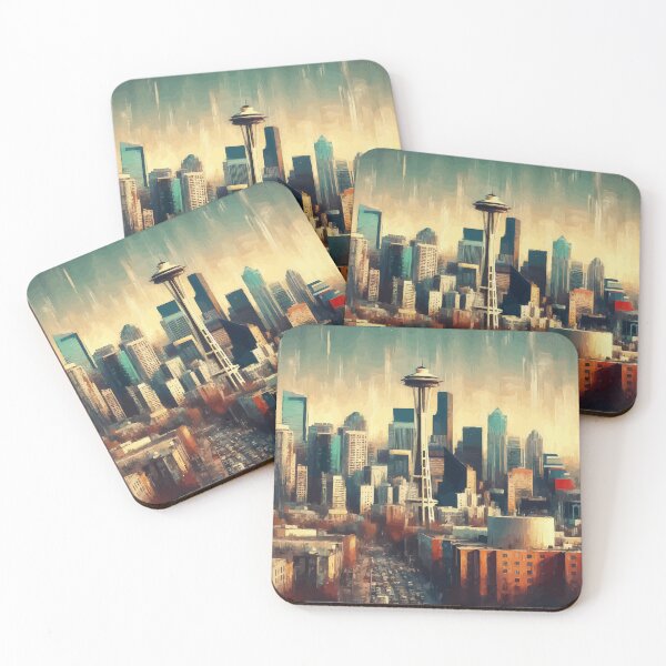 Item preview, Seattle Space Needle Cityscape Impressionism Painting designed and sold by TomFrontierArt.