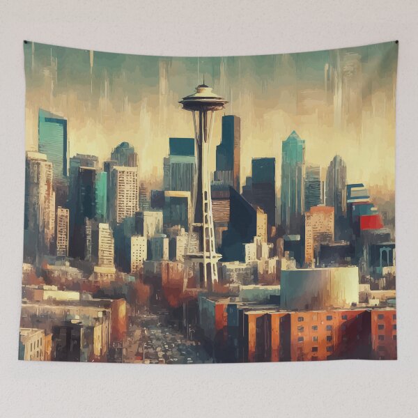 Item preview, Seattle Space Needle Cityscape Impressionism Painting designed and sold by TomFrontierArt.