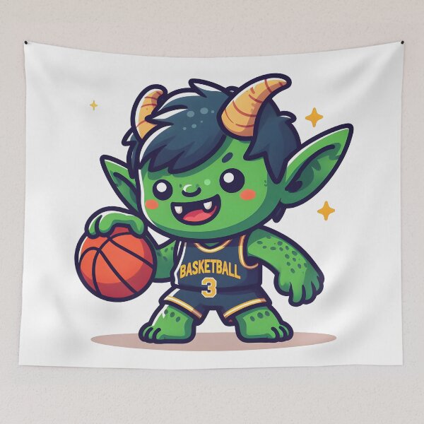 Item preview, Kawaii Grinning Goblin With Wearing A Basketball Jersey designed and sold by CanvasCutie.