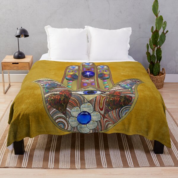 Item preview, Hamsa Opal Star Sapphire Flower Art on Gold designed and sold by Lee Hiller Designs.