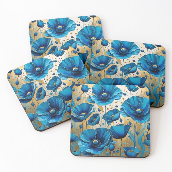 Item preview, Blue Poppies Flowers Blue Yellow Watercolor Acrylic designed and sold by ShaViArt.