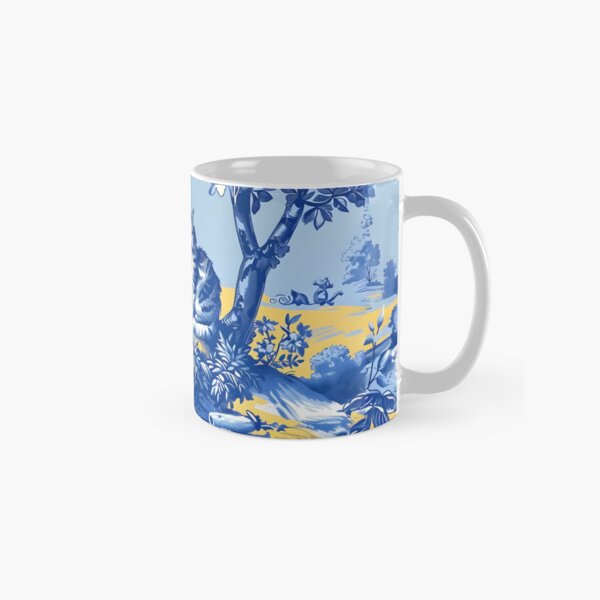 Item preview, Whimsical cats French toile de jouy in blue and yellow designed and sold by SophieClimaArt.