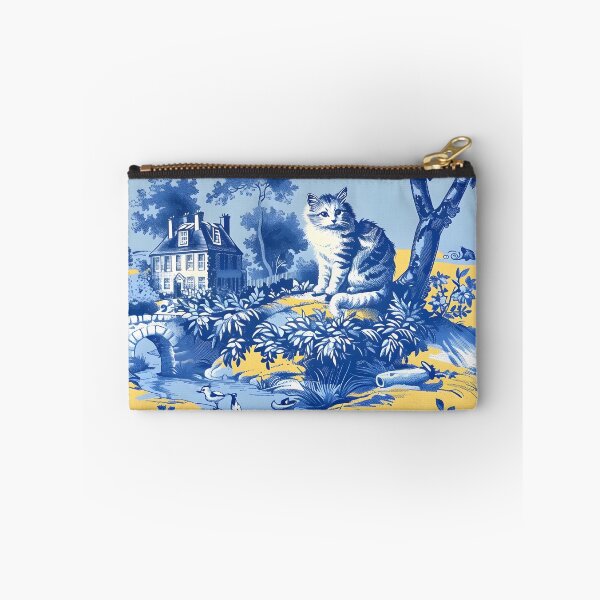 Item preview, Whimsical cats French toile de jouy in blue and yellow designed and sold by SophieClimaArt.