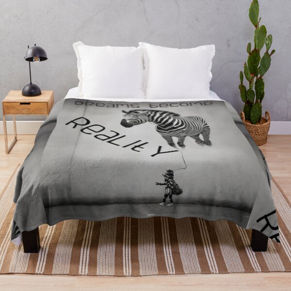 Item preview, Bansky Style Graffiti: Dreams Become Reality with Zebra Balloon designed and sold by MillennialVibe.