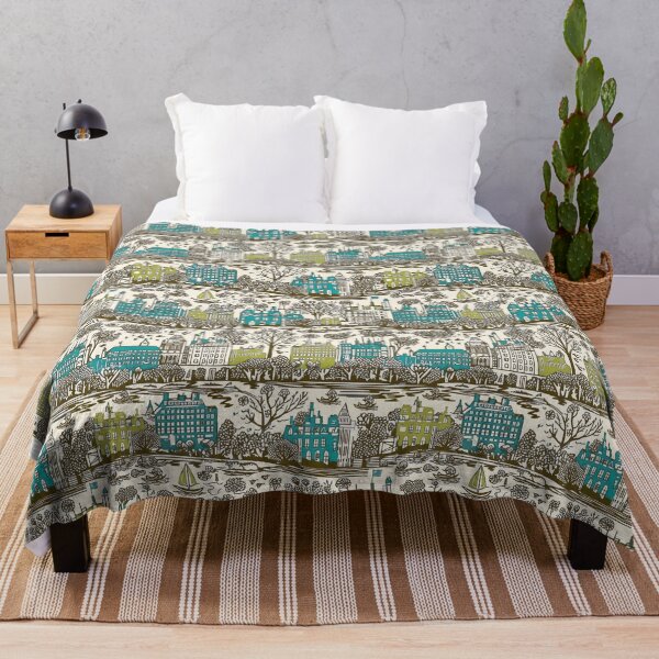 Item preview, European city with canals green gray blue designed and sold by Alessandro Remo Mazzoni Remotextiles.