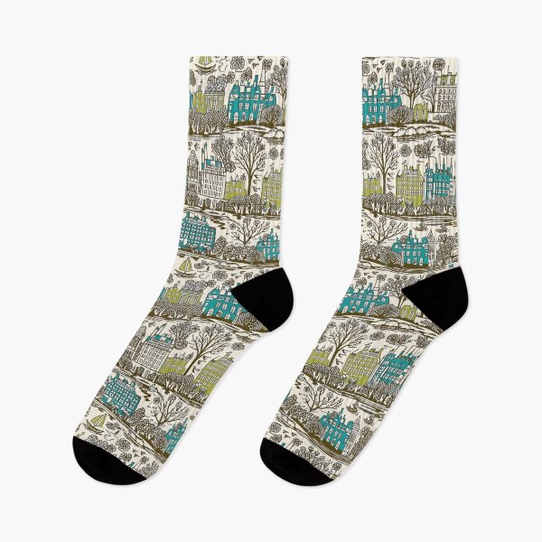 Item preview, European city with canals green gray blue designed and sold by Alessandro Remo Mazzoni Remotextiles.