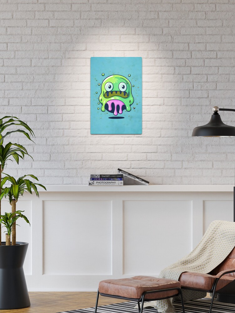 Thumbnail 1 von 4, Metallbild, Lustiges grünes Cartoon Schleim Monster designt und verkauft von Fluffy-Cat-de.