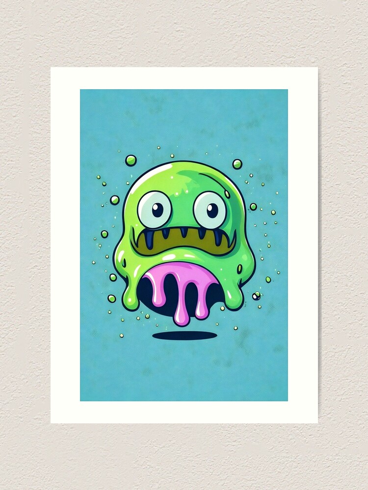 Thumbnail 2 von 3, Kunstdruck, Lustiges grünes Cartoon Schleim Monster designt und verkauft von Fluffy-Cat-de.
