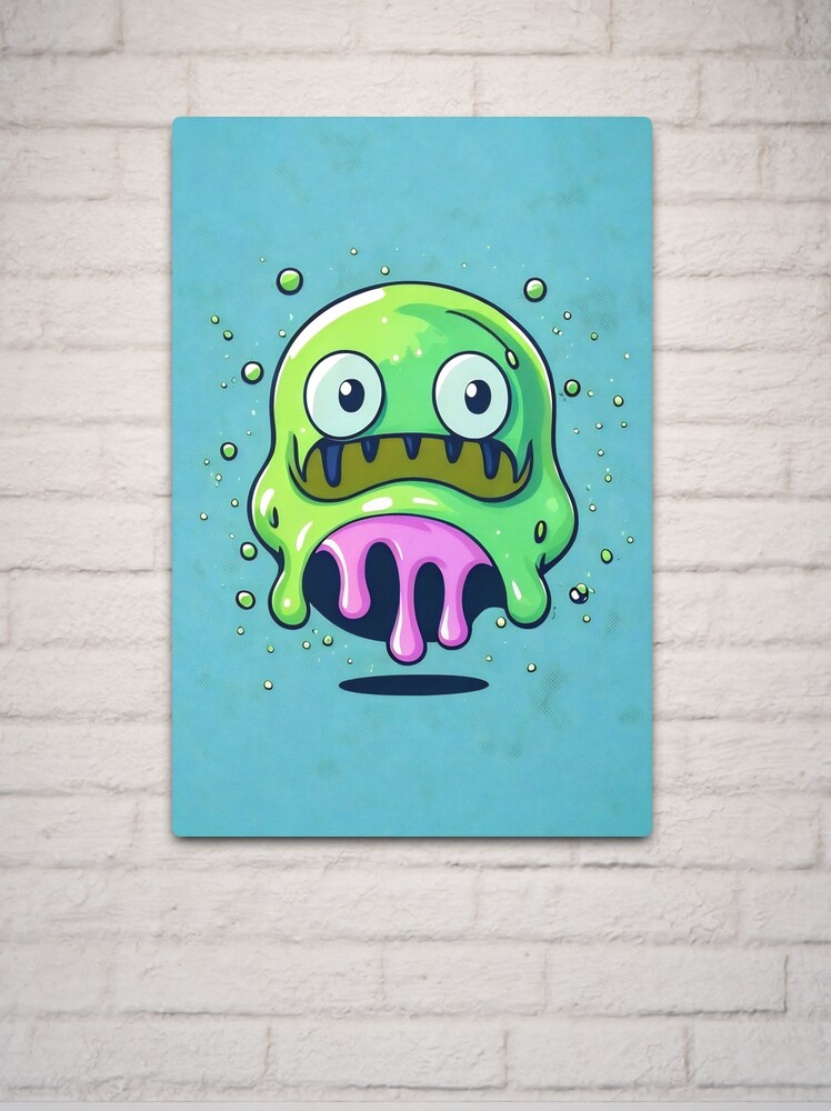 Thumbnail 2 von 4, Metallbild, Lustiges grünes Cartoon Schleim Monster designt und verkauft von Fluffy-Cat-de.
