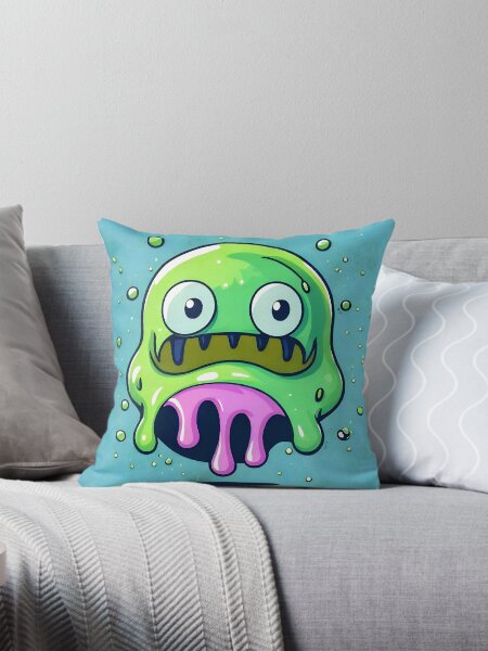 Lustiges grünes Cartoon Schleim Monster Dekokissen