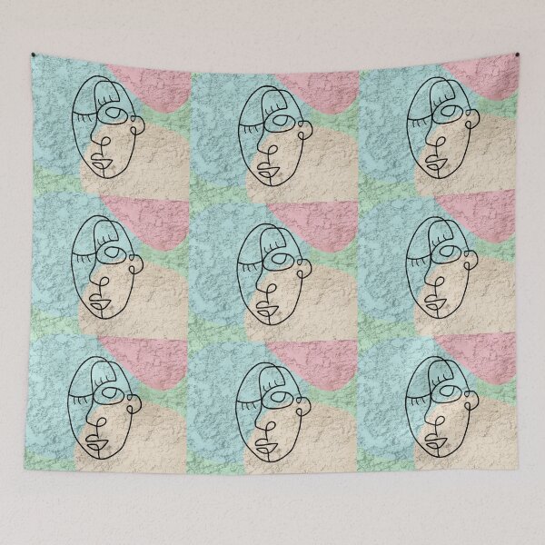 Item preview, Line Face design on a green, blue, yellow background. decorating, interiors designed and sold by jayne0524.