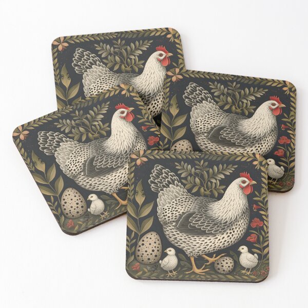 Item preview, Mother hen and chicks with folk flowers 2 designed and sold by Folksy Living.