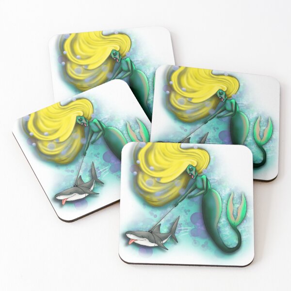 Item preview, Mermaid walking a pet shark  designed and sold by Rosanna Robinson.